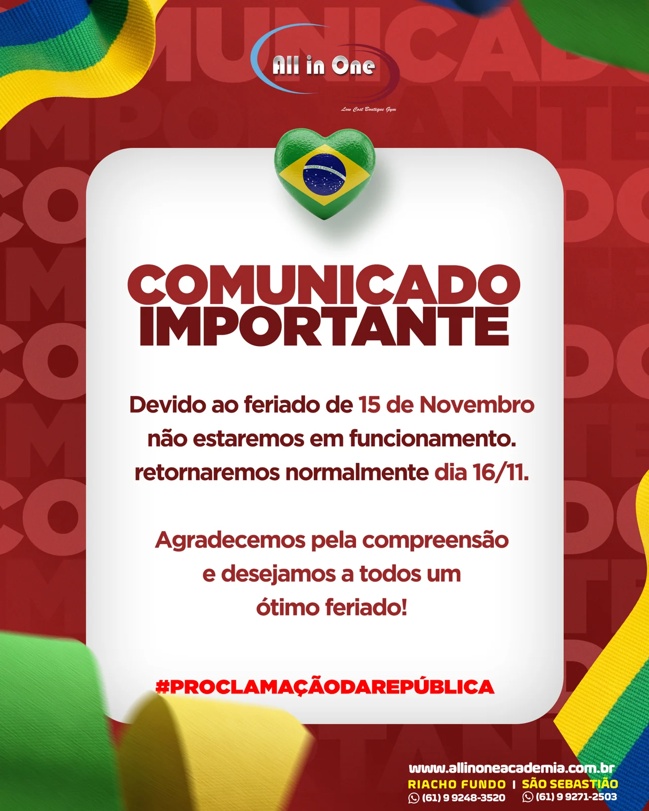 Comunicado de feriado