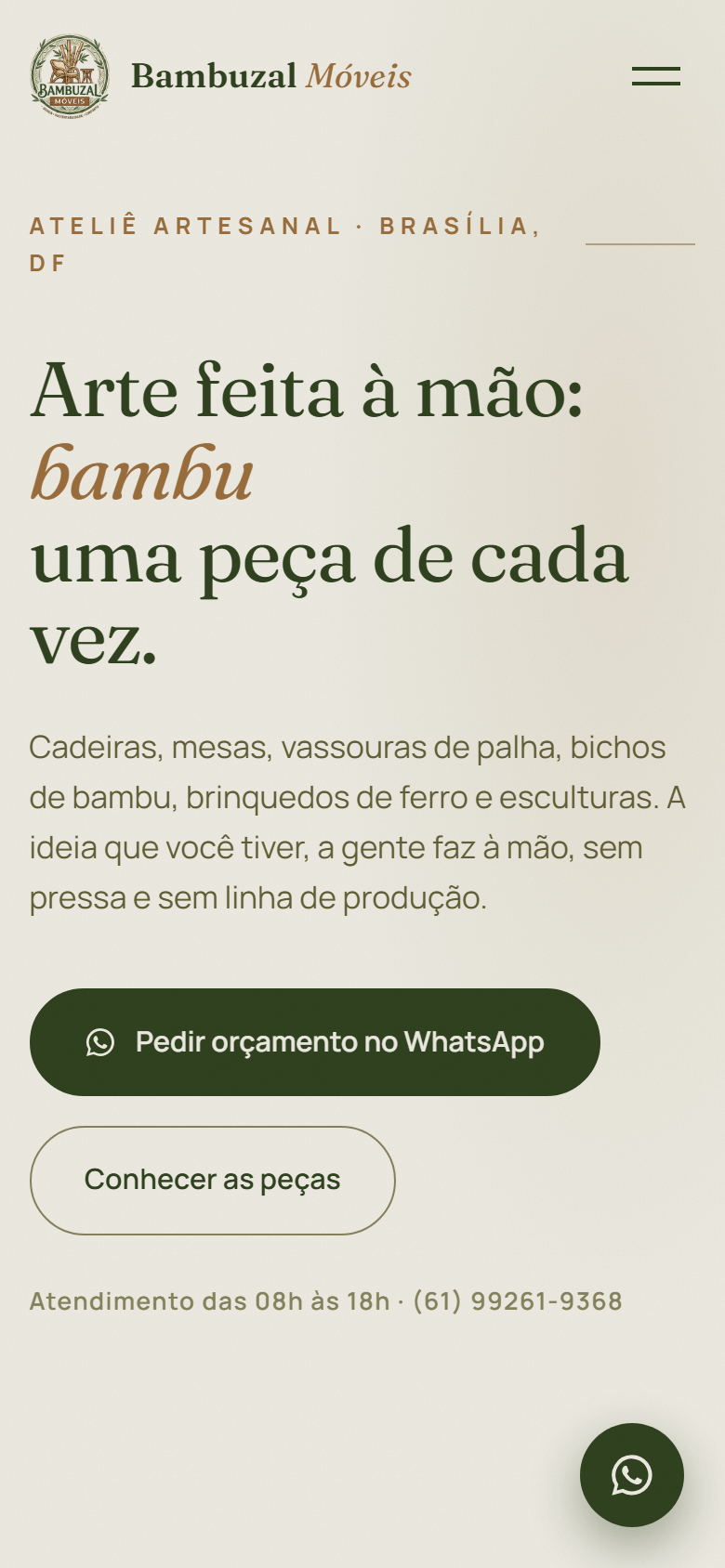 Site do Bambuzal Móveis na versão mobile