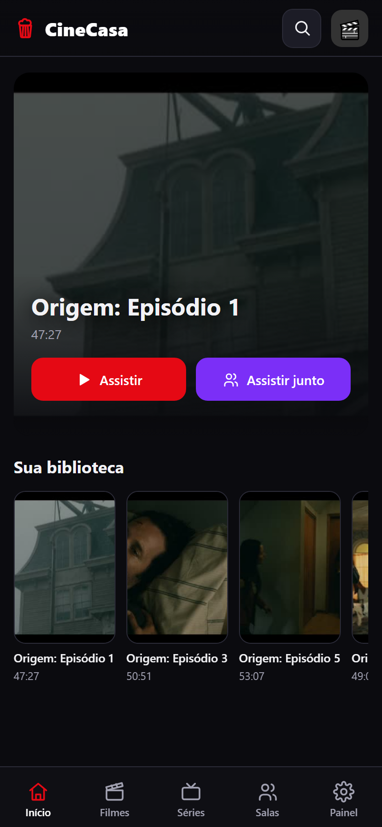 CineCasa no celular: Início