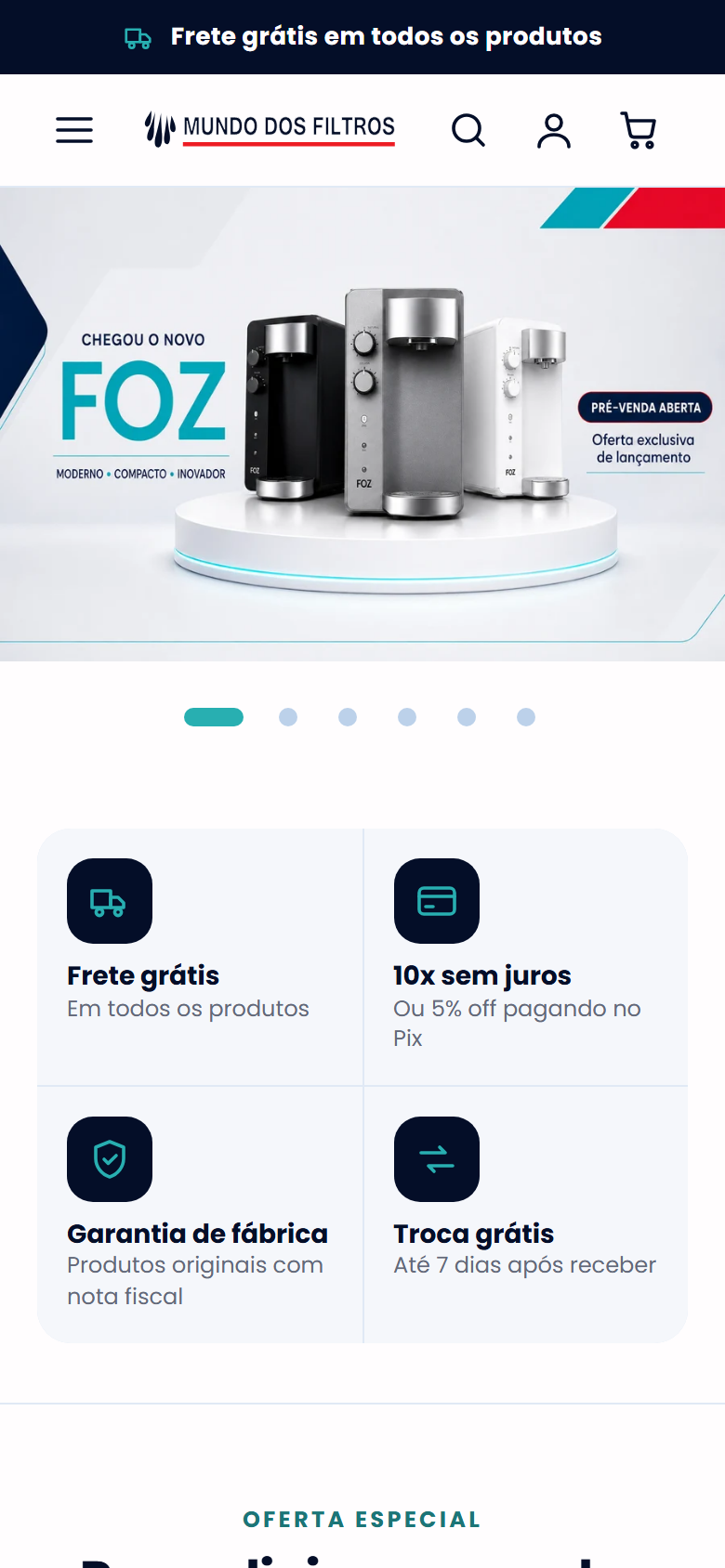 Mundo dos Filtros no celular, com navegação e vitrine adaptadas para mobile